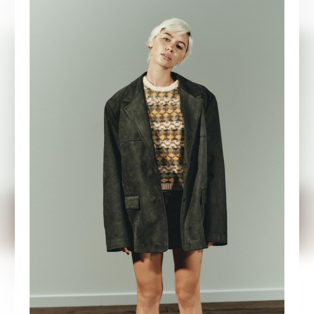SOLD! Zara women's faux suede Blazer moss green